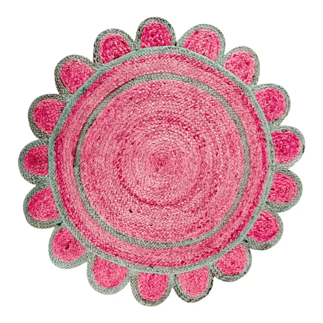 Handmade Scalloped Round Jute Rug - Red